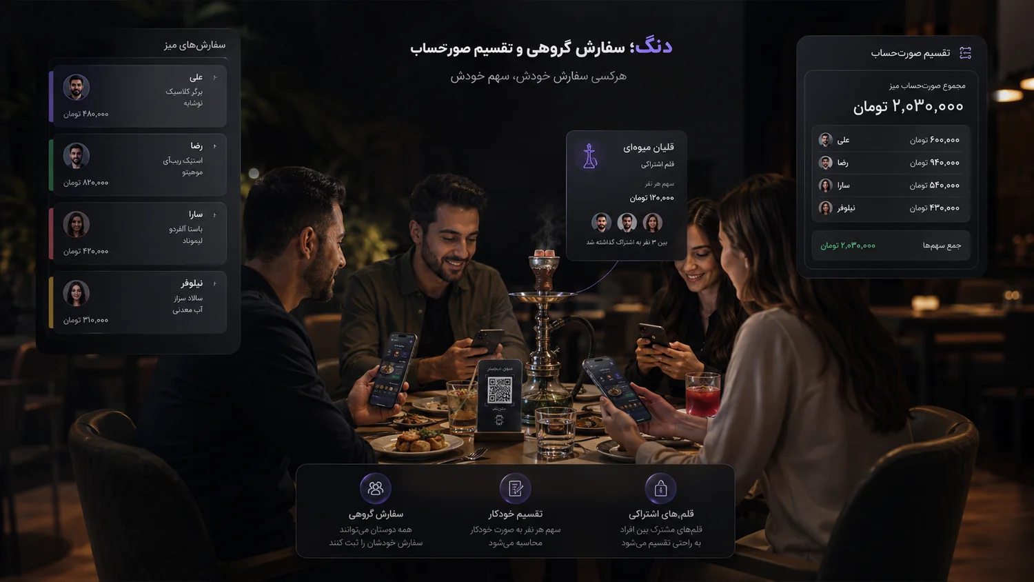 سفارش گروهی و تقسیم دنگ صورت‌حساب میز در منوی دیجیتال Menu3D